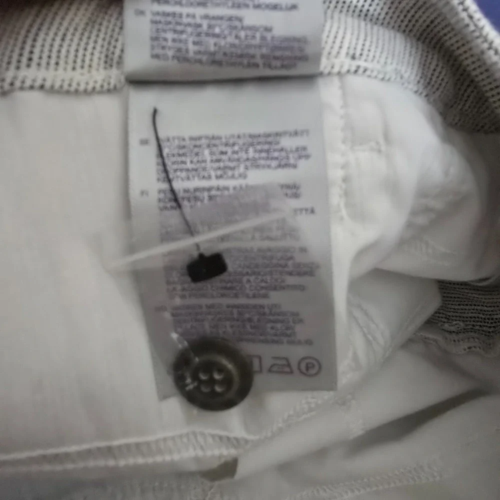NEW NYDJ Pants Womens 14W Light Gray The Trouser Stubby Stripe‎ Linen Blend
